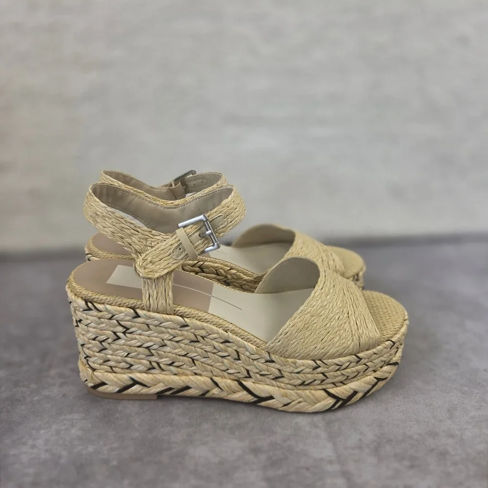 Dolce Vita Tiago Light Natural Raffia Platform Wedge Sandals Womens 9 M NEW